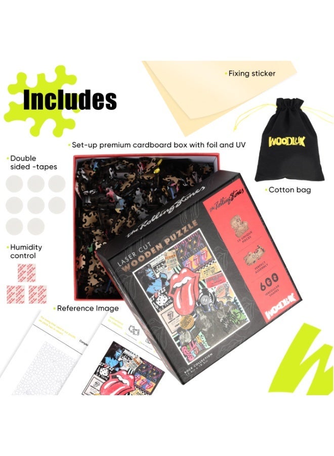 ROLLING STONES The Rolling Stones Official Licensed Rock & Roll Collage Wooden Puzzle – 600 Pieces | 14+ Premium Collectible Gift & Home Decor - Image 5